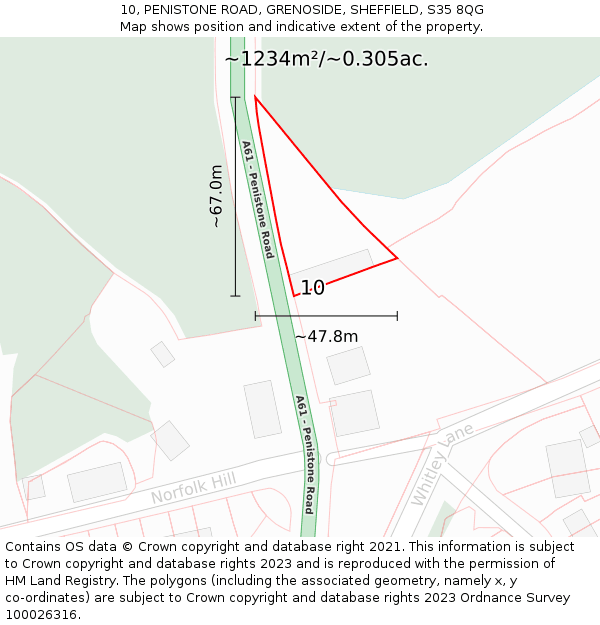 10, PENISTONE ROAD, GRENOSIDE, SHEFFIELD, S35 8QG: Plot and title map