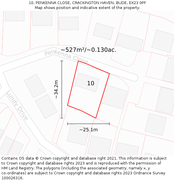 10, PENKENNA CLOSE, CRACKINGTON HAVEN, BUDE, EX23 0PF: Plot and title map