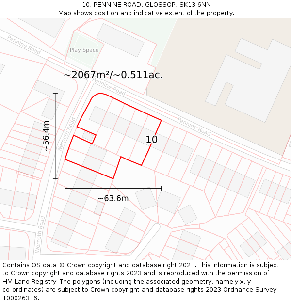10, PENNINE ROAD, GLOSSOP, SK13 6NN: Plot and title map