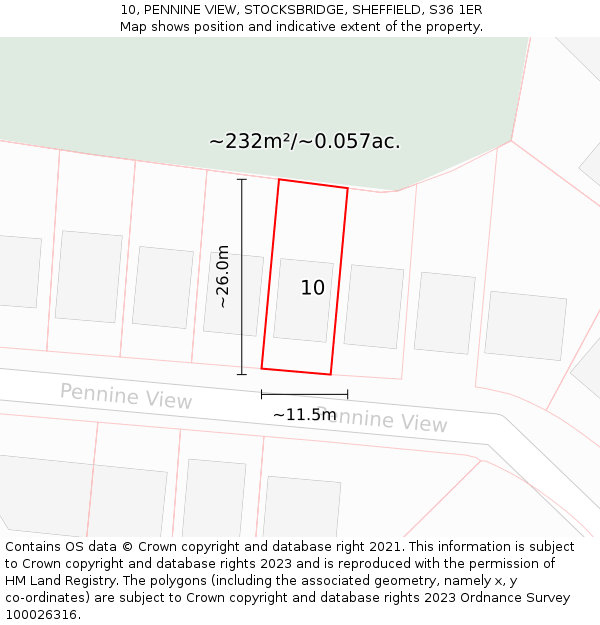 10, PENNINE VIEW, STOCKSBRIDGE, SHEFFIELD, S36 1ER: Plot and title map