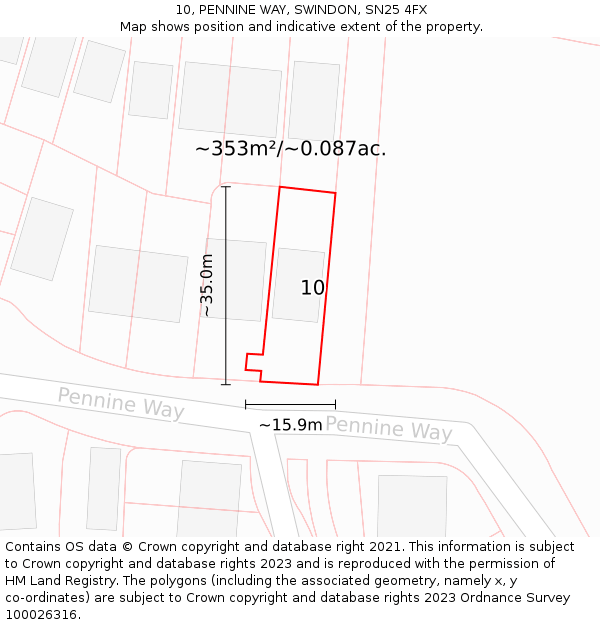 10, PENNINE WAY, SWINDON, SN25 4FX: Plot and title map