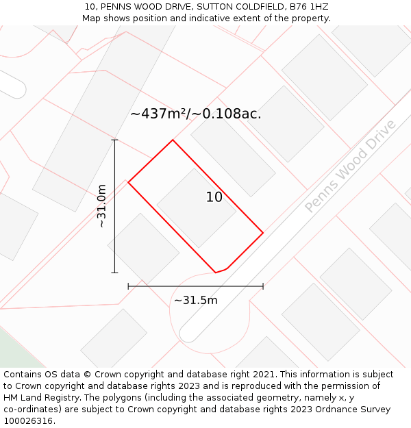 10, PENNS WOOD DRIVE, SUTTON COLDFIELD, B76 1HZ: Plot and title map