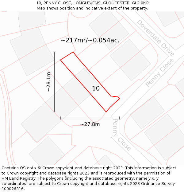 10, PENNY CLOSE, LONGLEVENS, GLOUCESTER, GL2 0NP: Plot and title map