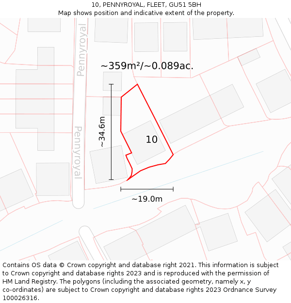 10, PENNYROYAL, FLEET, GU51 5BH: Plot and title map