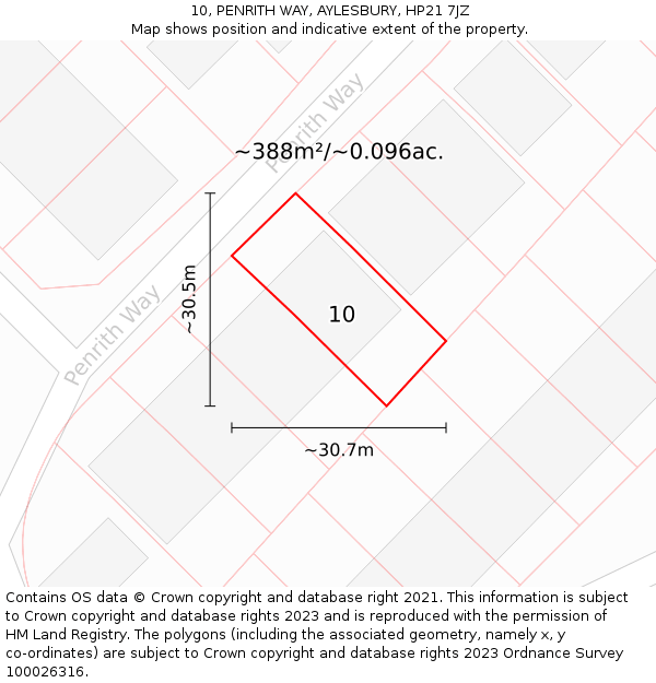 10, PENRITH WAY, AYLESBURY, HP21 7JZ: Plot and title map