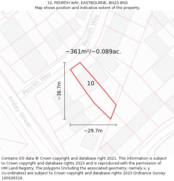 10, PENRITH WAY, EASTBOURNE, BN23 8NS: Plot and title map