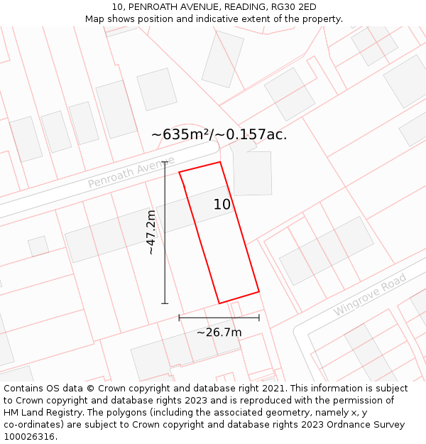 10, PENROATH AVENUE, READING, RG30 2ED: Plot and title map
