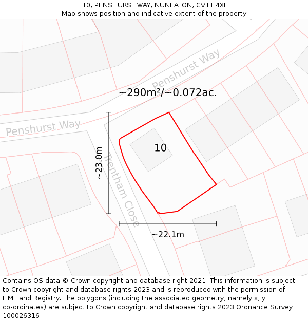 10, PENSHURST WAY, NUNEATON, CV11 4XF: Plot and title map