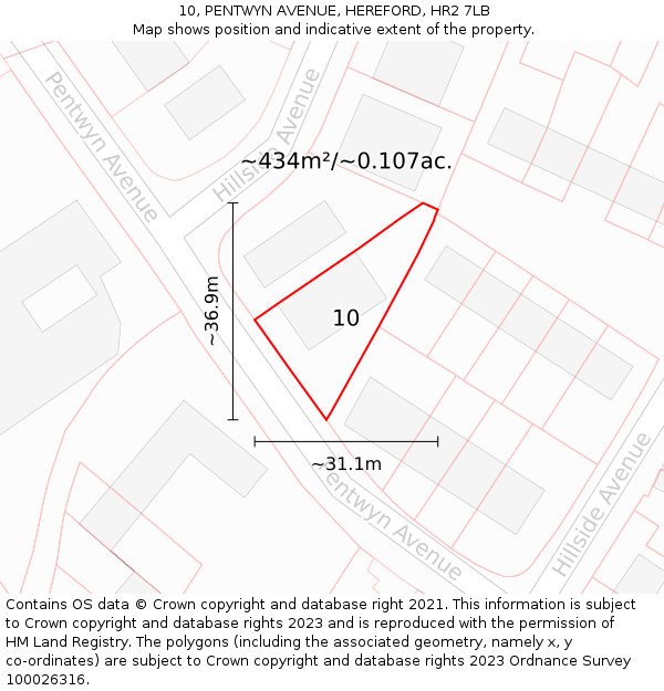 10, PENTWYN AVENUE, HEREFORD, HR2 7LB: Plot and title map