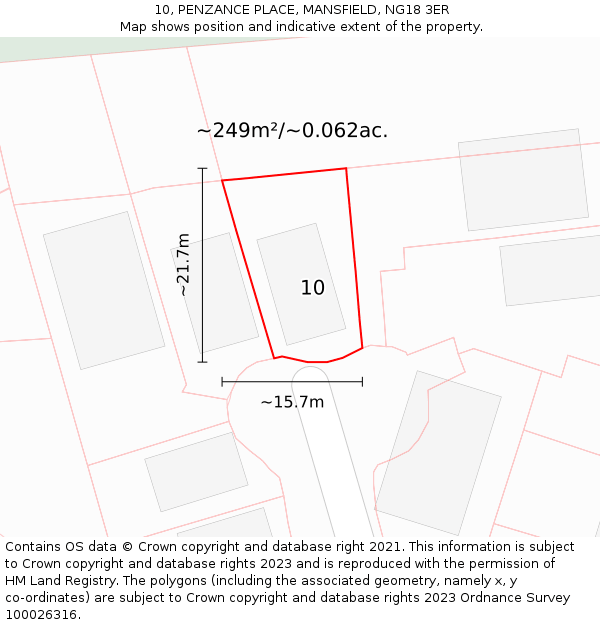 10, PENZANCE PLACE, MANSFIELD, NG18 3ER: Plot and title map