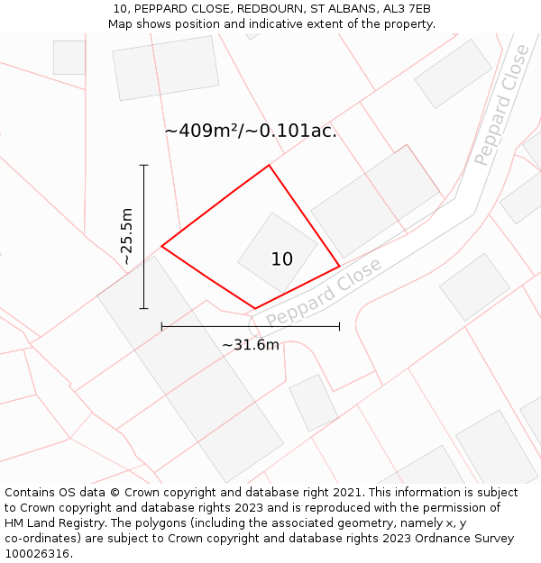 10, PEPPARD CLOSE, REDBOURN, ST ALBANS, AL3 7EB: Plot and title map