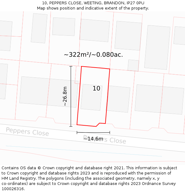 10, PEPPERS CLOSE, WEETING, BRANDON, IP27 0PU: Plot and title map