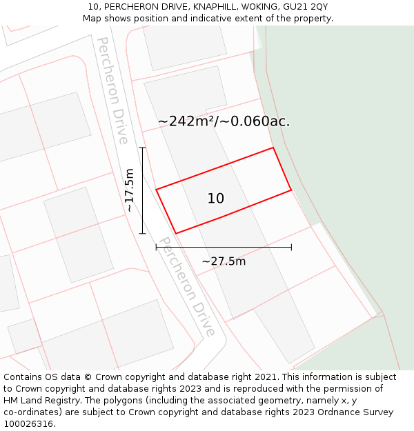 10, PERCHERON DRIVE, KNAPHILL, WOKING, GU21 2QY: Plot and title map