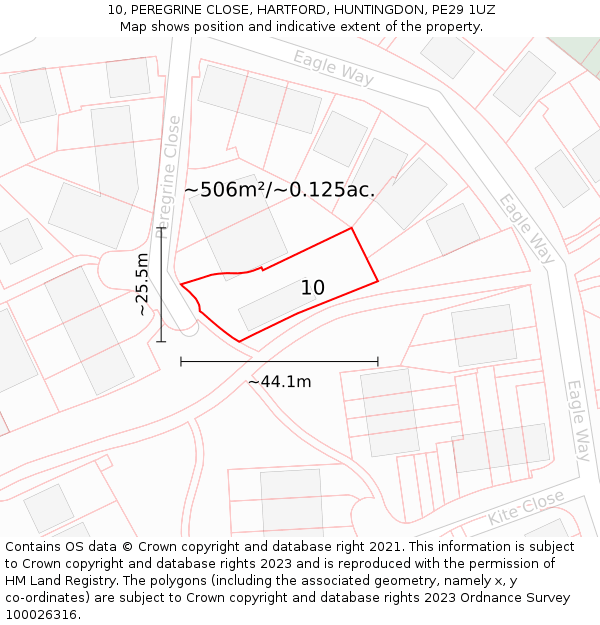 10, PEREGRINE CLOSE, HARTFORD, HUNTINGDON, PE29 1UZ: Plot and title map