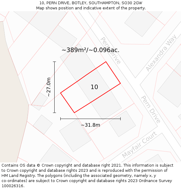 10, PERN DRIVE, BOTLEY, SOUTHAMPTON, SO30 2GW: Plot and title map