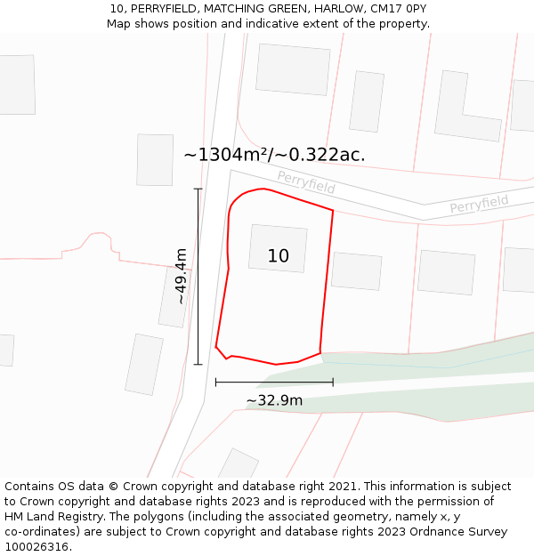 10, PERRYFIELD, MATCHING GREEN, HARLOW, CM17 0PY: Plot and title map