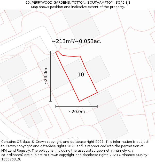 10, PERRYWOOD GARDENS, TOTTON, SOUTHAMPTON, SO40 8JE: Plot and title map