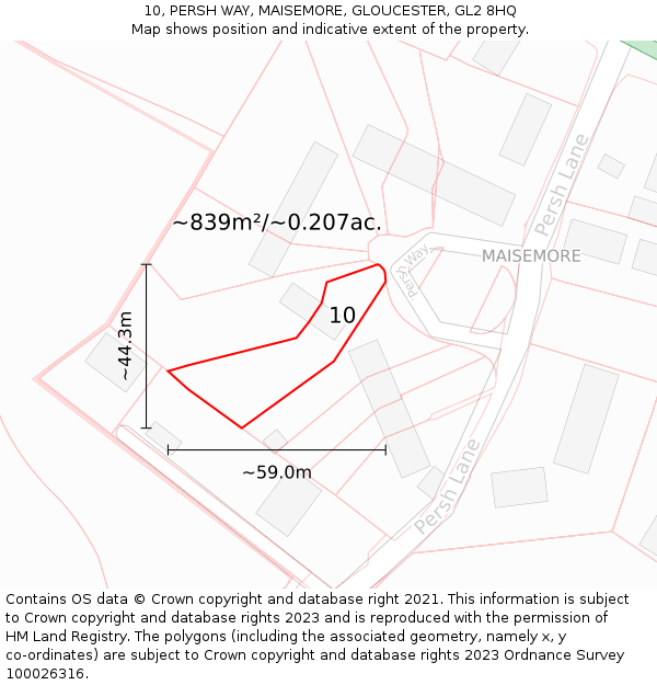 10, PERSH WAY, MAISEMORE, GLOUCESTER, GL2 8HQ: Plot and title map
