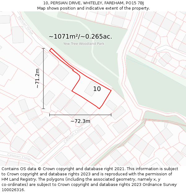 10, PERSIAN DRIVE, WHITELEY, FAREHAM, PO15 7BJ: Plot and title map
