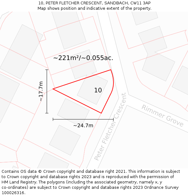 10, PETER FLETCHER CRESCENT, SANDBACH, CW11 3AP: Plot and title map