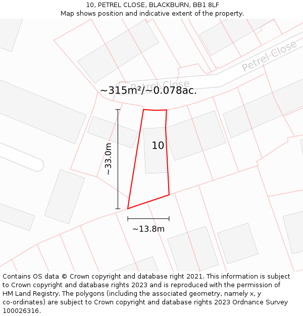 10, PETREL CLOSE, BLACKBURN, BB1 8LF: Plot and title map