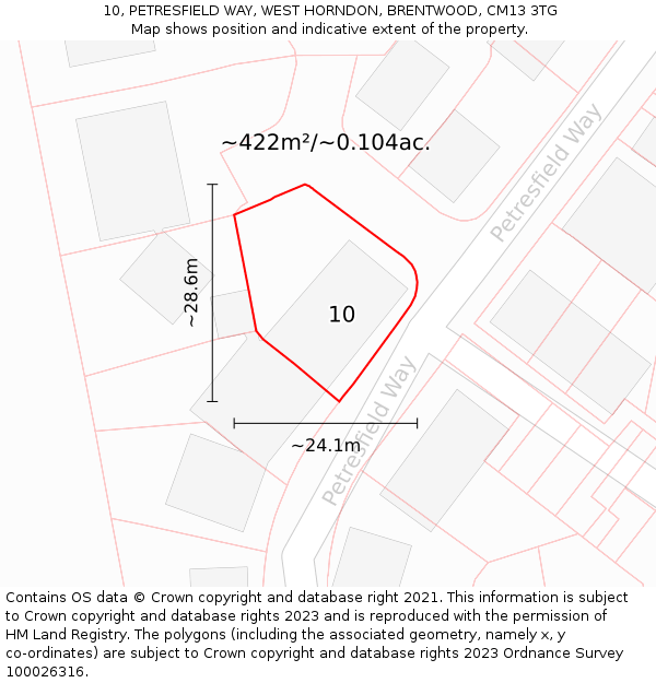 10, PETRESFIELD WAY, WEST HORNDON, BRENTWOOD, CM13 3TG: Plot and title map