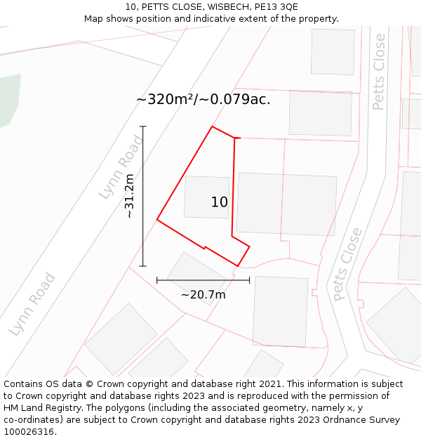 10, PETTS CLOSE, WISBECH, PE13 3QE: Plot and title map