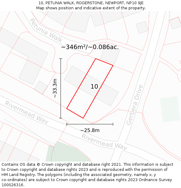 10, PETUNIA WALK, ROGERSTONE, NEWPORT, NP10 9JE: Plot and title map