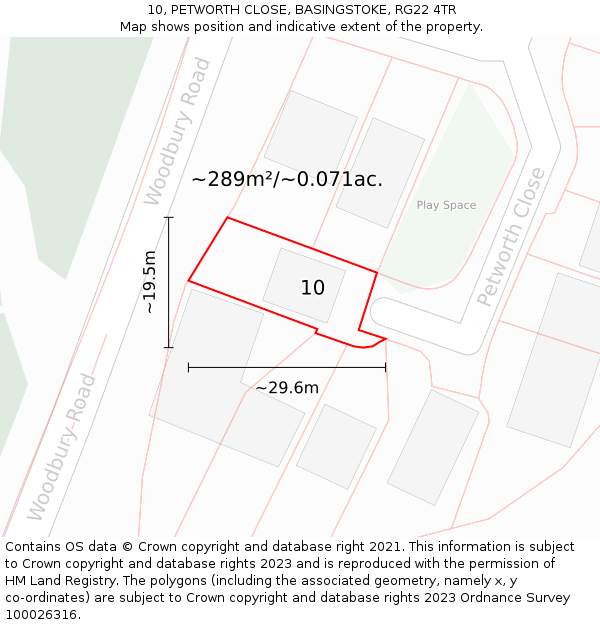 10, PETWORTH CLOSE, BASINGSTOKE, RG22 4TR: Plot and title map