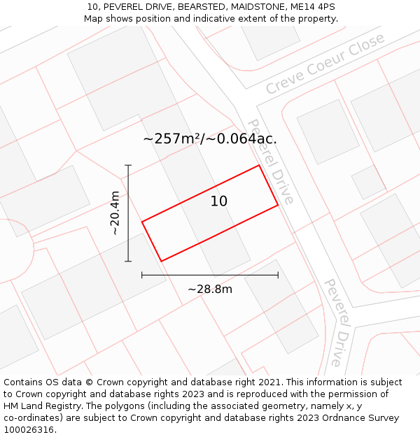 10, PEVEREL DRIVE, BEARSTED, MAIDSTONE, ME14 4PS: Plot and title map