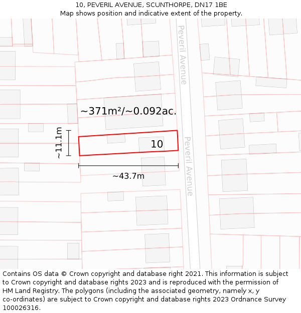 10, PEVERIL AVENUE, SCUNTHORPE, DN17 1BE: Plot and title map