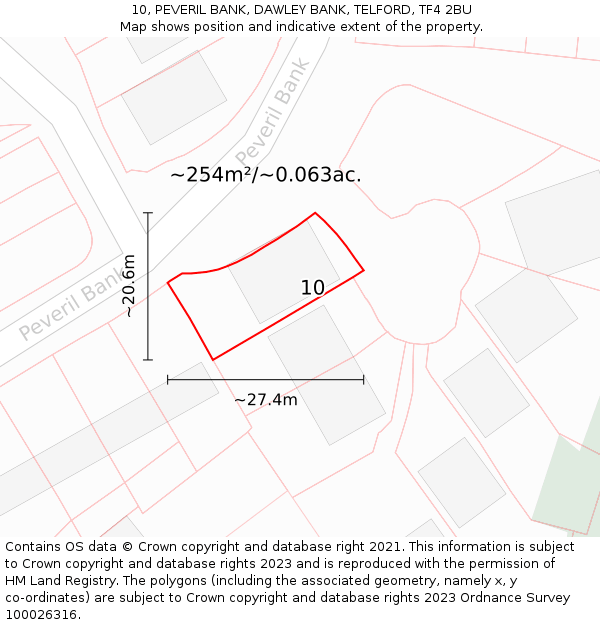 10, PEVERIL BANK, DAWLEY BANK, TELFORD, TF4 2BU: Plot and title map