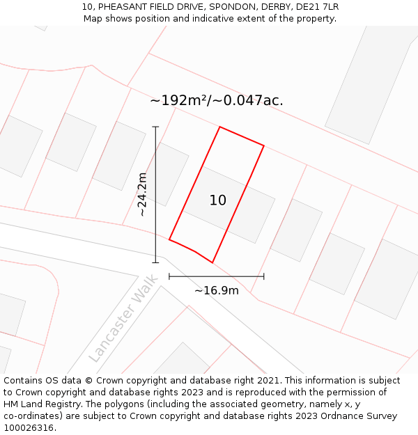 10, PHEASANT FIELD DRIVE, SPONDON, DERBY, DE21 7LR: Plot and title map