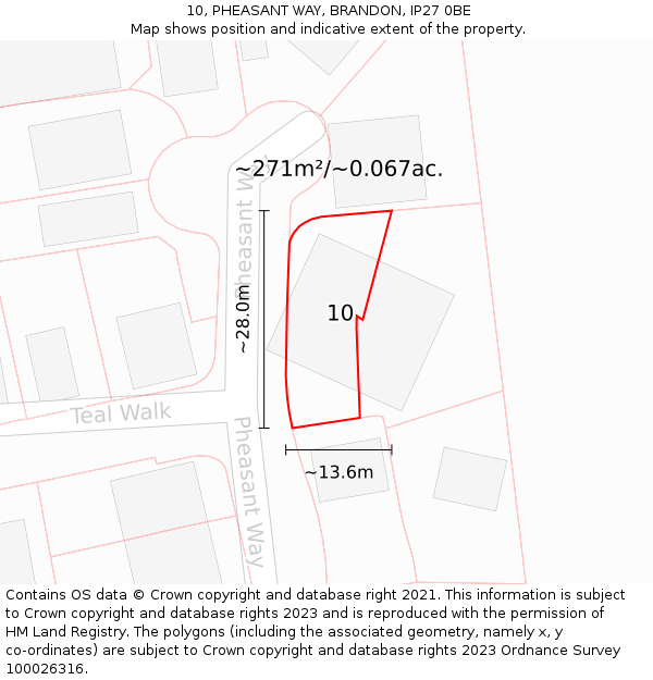 10, PHEASANT WAY, BRANDON, IP27 0BE: Plot and title map