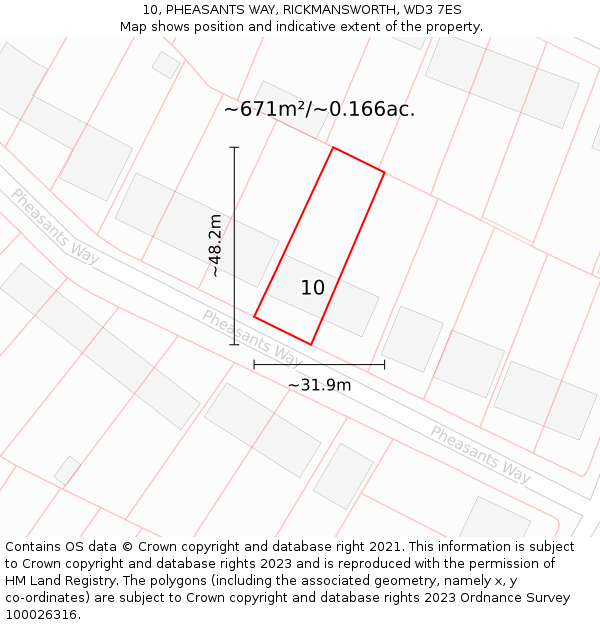 10, PHEASANTS WAY, RICKMANSWORTH, WD3 7ES: Plot and title map