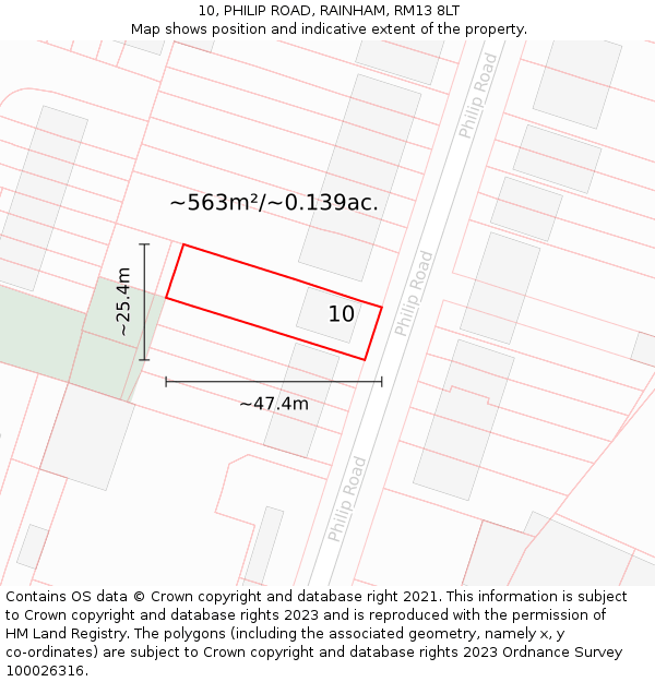 10, PHILIP ROAD, RAINHAM, RM13 8LT: Plot and title map