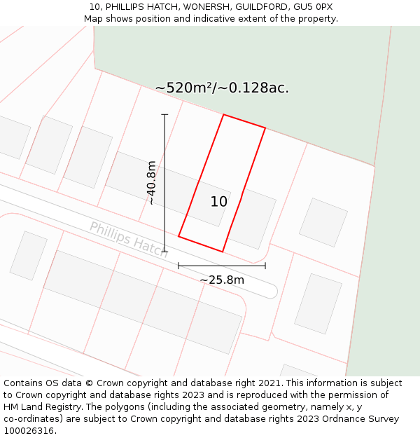 10, PHILLIPS HATCH, WONERSH, GUILDFORD, GU5 0PX: Plot and title map