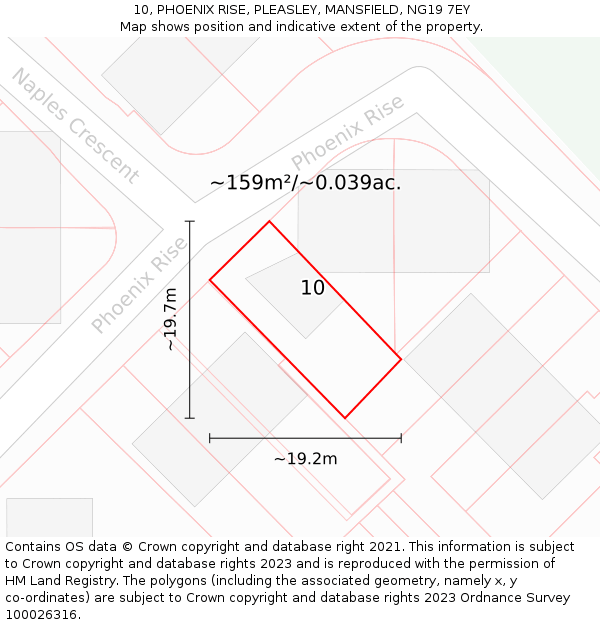 10, PHOENIX RISE, PLEASLEY, MANSFIELD, NG19 7EY: Plot and title map