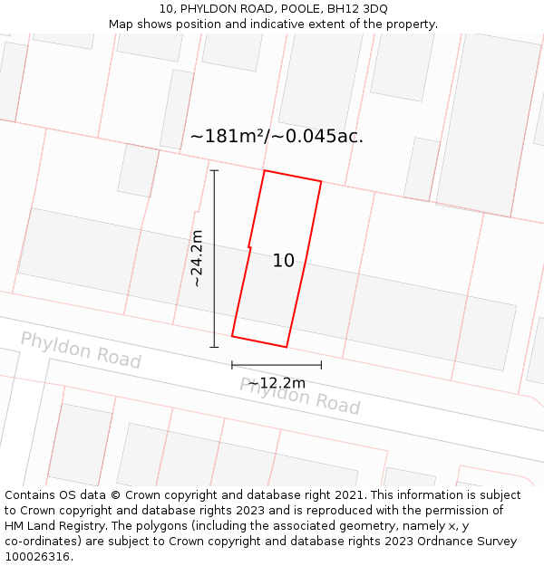 10, PHYLDON ROAD, POOLE, BH12 3DQ: Plot and title map