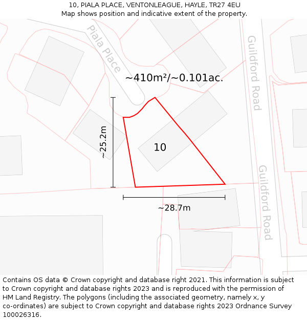10, PIALA PLACE, VENTONLEAGUE, HAYLE, TR27 4EU: Plot and title map