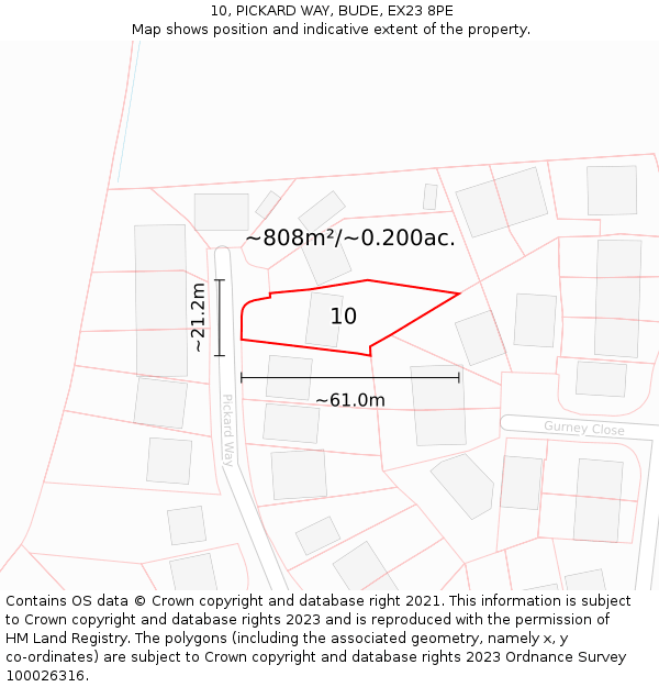 10, PICKARD WAY, BUDE, EX23 8PE: Plot and title map