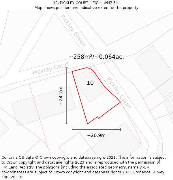 10, PICKLEY COURT, LEIGH, WN7 5HL: Plot and title map