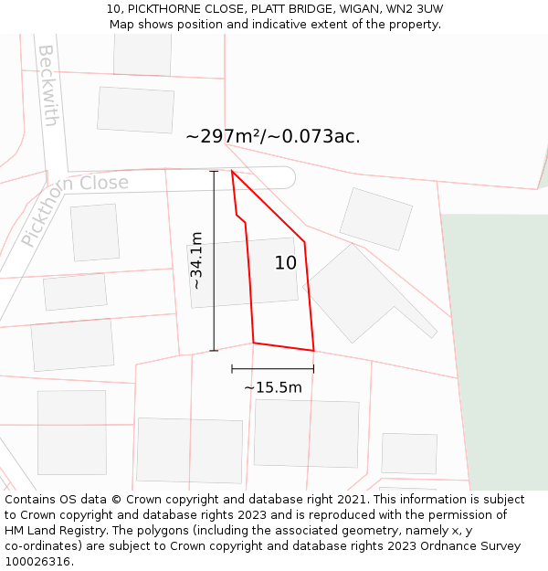 10, PICKTHORNE CLOSE, PLATT BRIDGE, WIGAN, WN2 3UW: Plot and title map