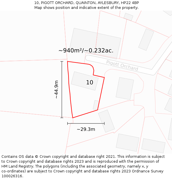 10, PIGOTT ORCHARD, QUAINTON, AYLESBURY, HP22 4BP: Plot and title map