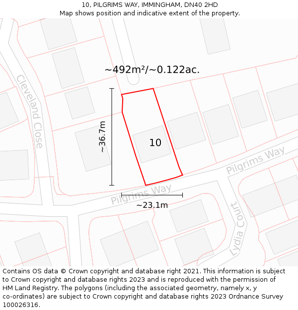 10, PILGRIMS WAY, IMMINGHAM, DN40 2HD: Plot and title map