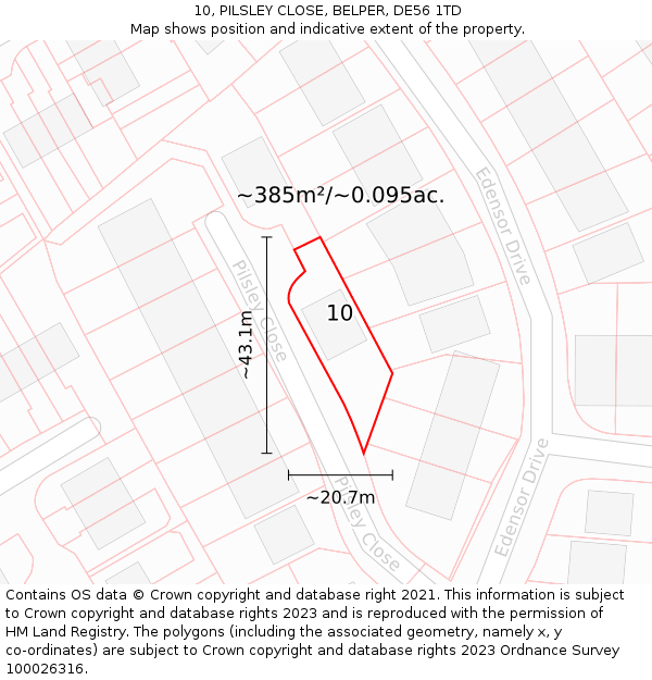 10, PILSLEY CLOSE, BELPER, DE56 1TD: Plot and title map