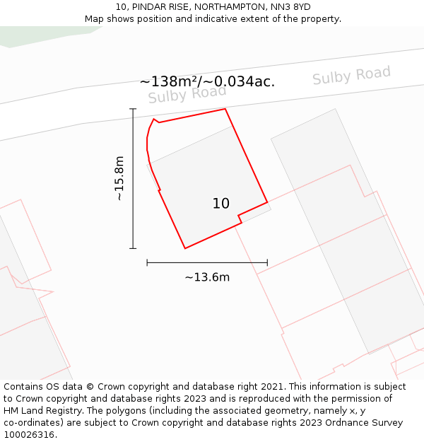 10, PINDAR RISE, NORTHAMPTON, NN3 8YD: Plot and title map