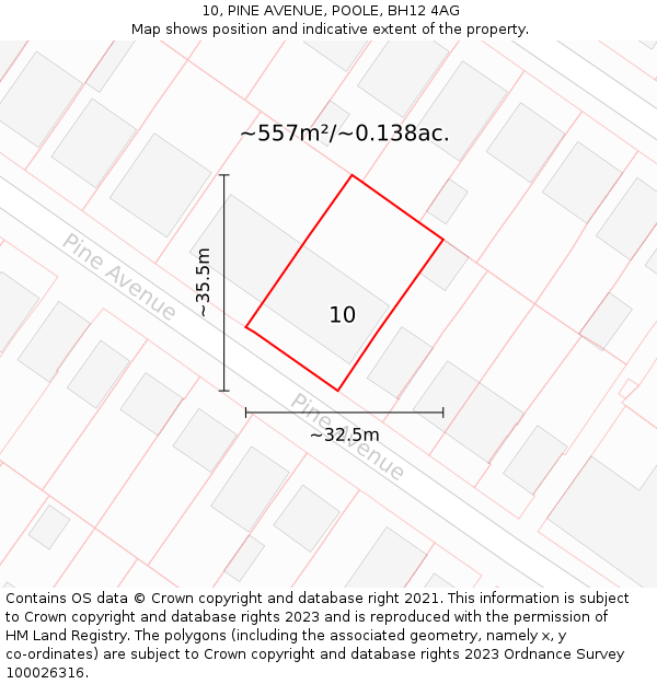 10, PINE AVENUE, POOLE, BH12 4AG: Plot and title map
