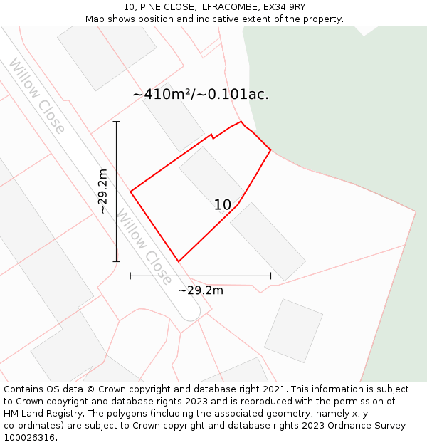 10, PINE CLOSE, ILFRACOMBE, EX34 9RY: Plot and title map