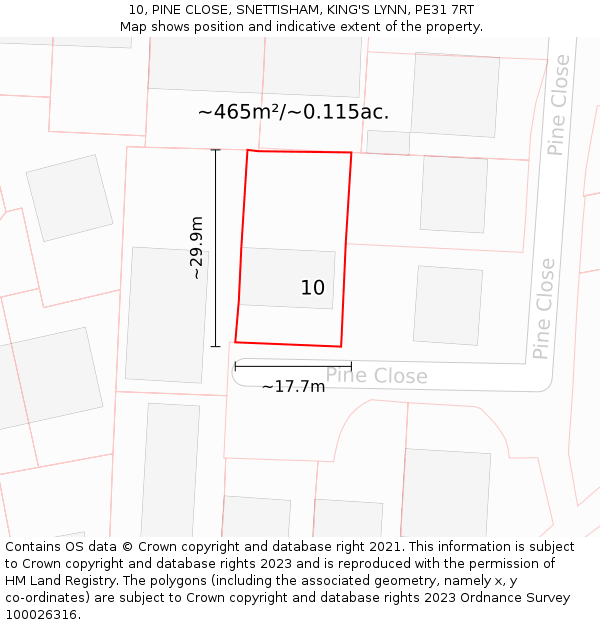 10, PINE CLOSE, SNETTISHAM, KING'S LYNN, PE31 7RT: Plot and title map